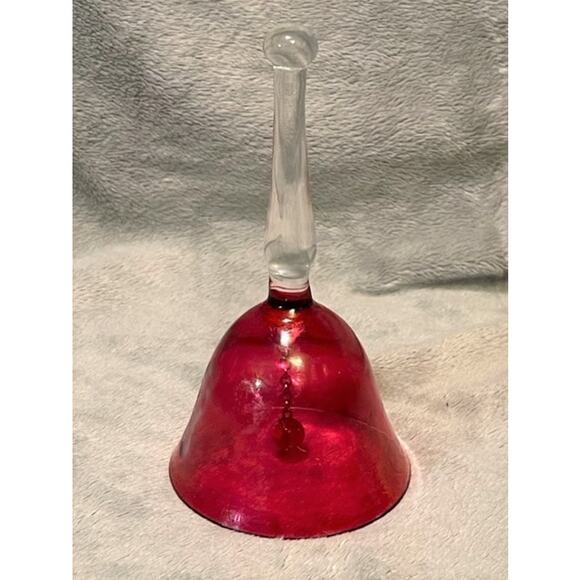 Vintage Mickey Mouse Etched Cranberry Glass Decorative Bell - Picture 2 of 8